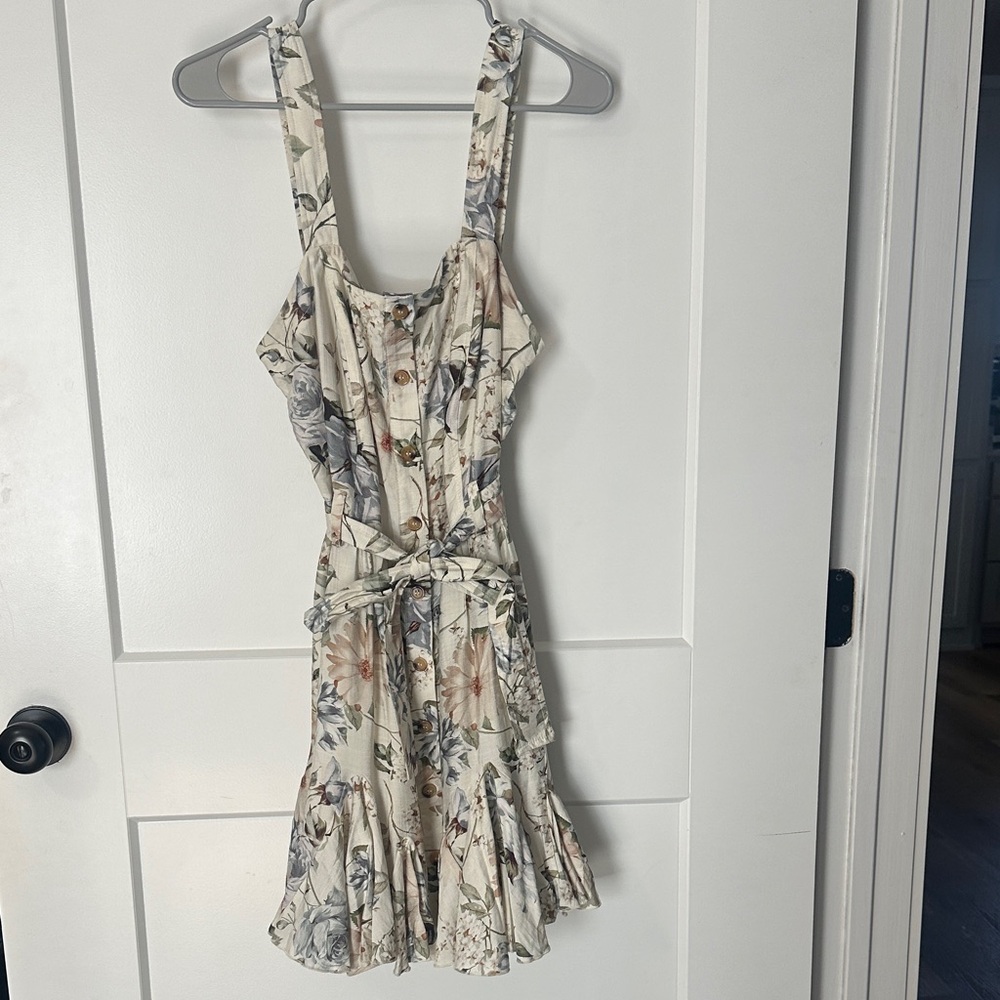 Aakaa Cream Floral Mini Dress